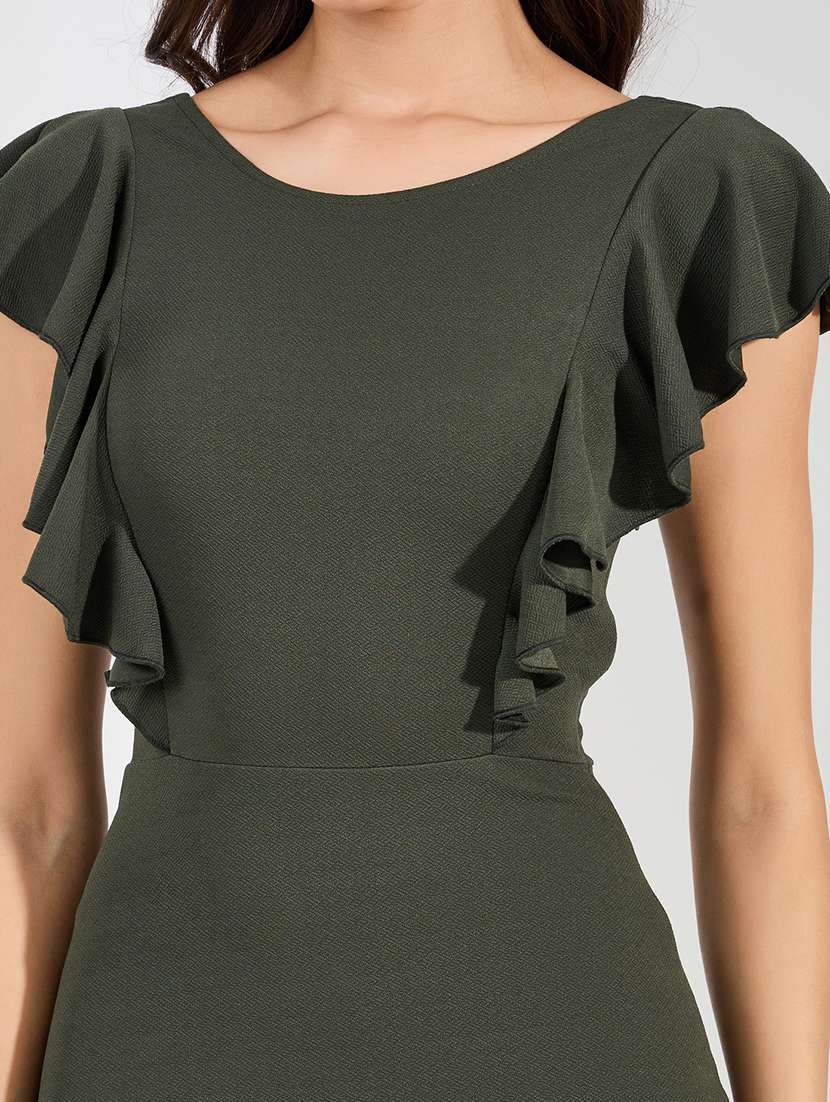 women solid ruffle sleeve tiered dress - 22176596 -  Standard Image - 3