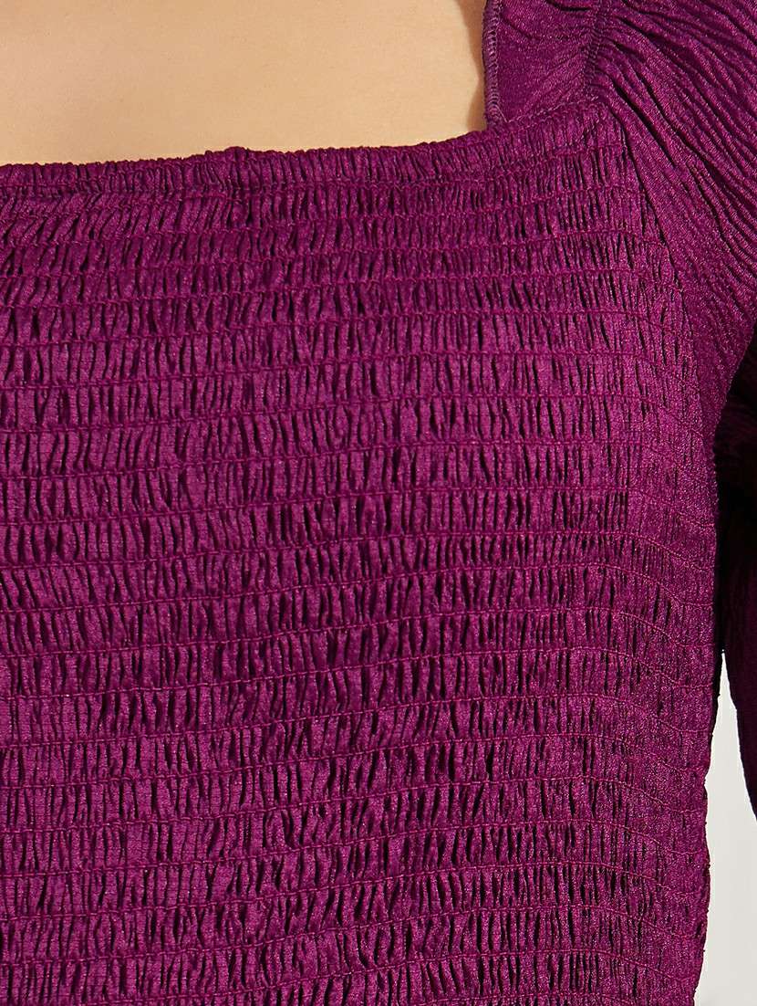 women solid puff sleeve tiered dress - 22176598 -  Standard Image - 3