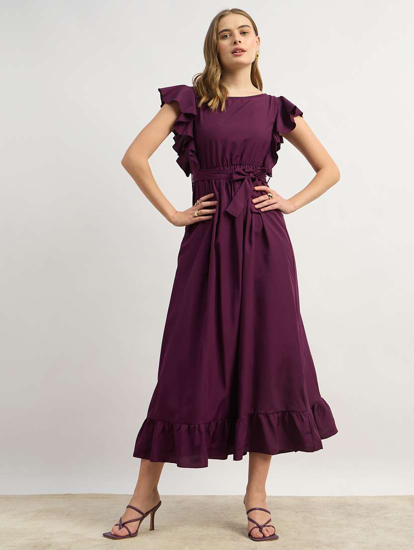 women solid round neck tiered dress - 22176600 -  Standard Image - 3