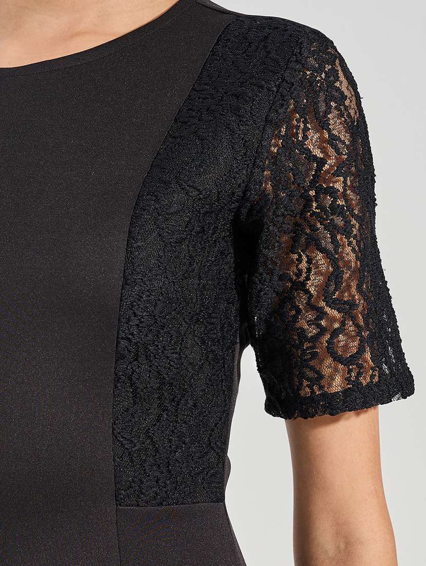 women black solid puff sleeve a-line dress - 22176601 -  Standard Image - 3