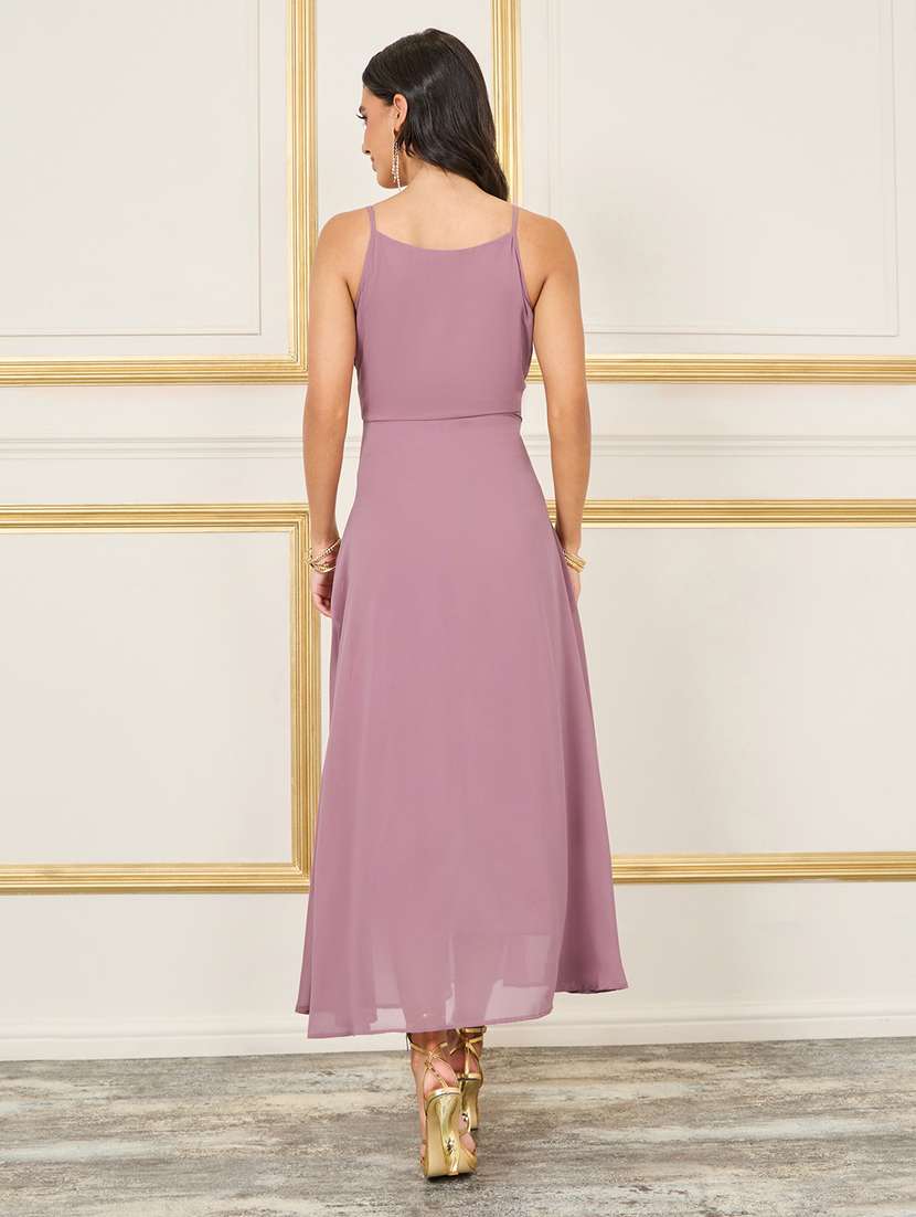 women solid halter neck fit and flare dress - 22176638 -  Standard Image - 3