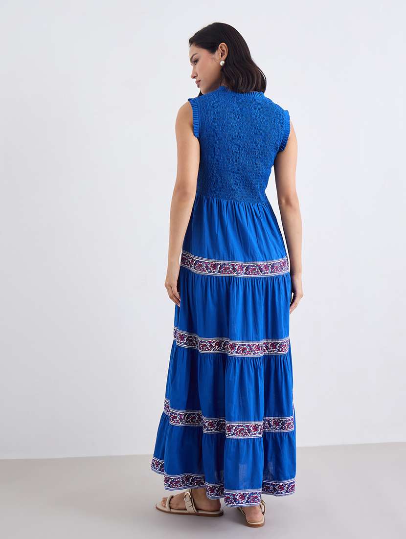 women printed mock neck ruched tiered dress - 22176653 -  Standard Image - 3