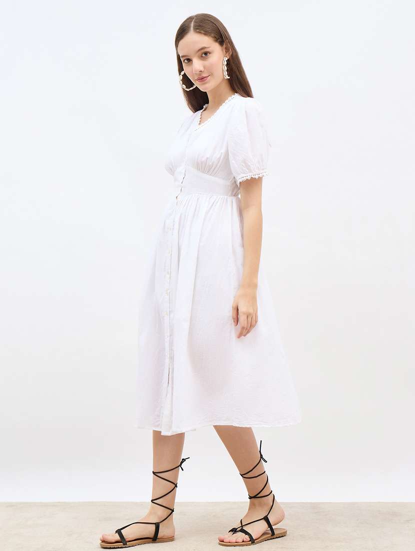 women solid v neck a-line dress - 22176658 -  Standard Image - 3