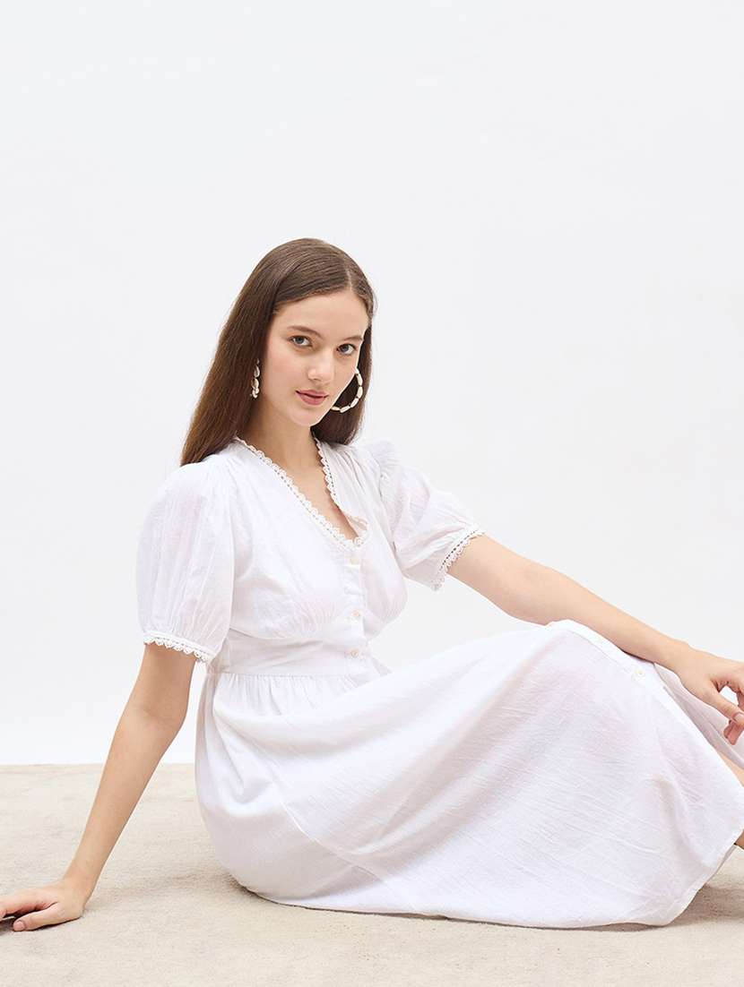 women solid v neck a-line dress - 22176658 -  Standard Image - 5