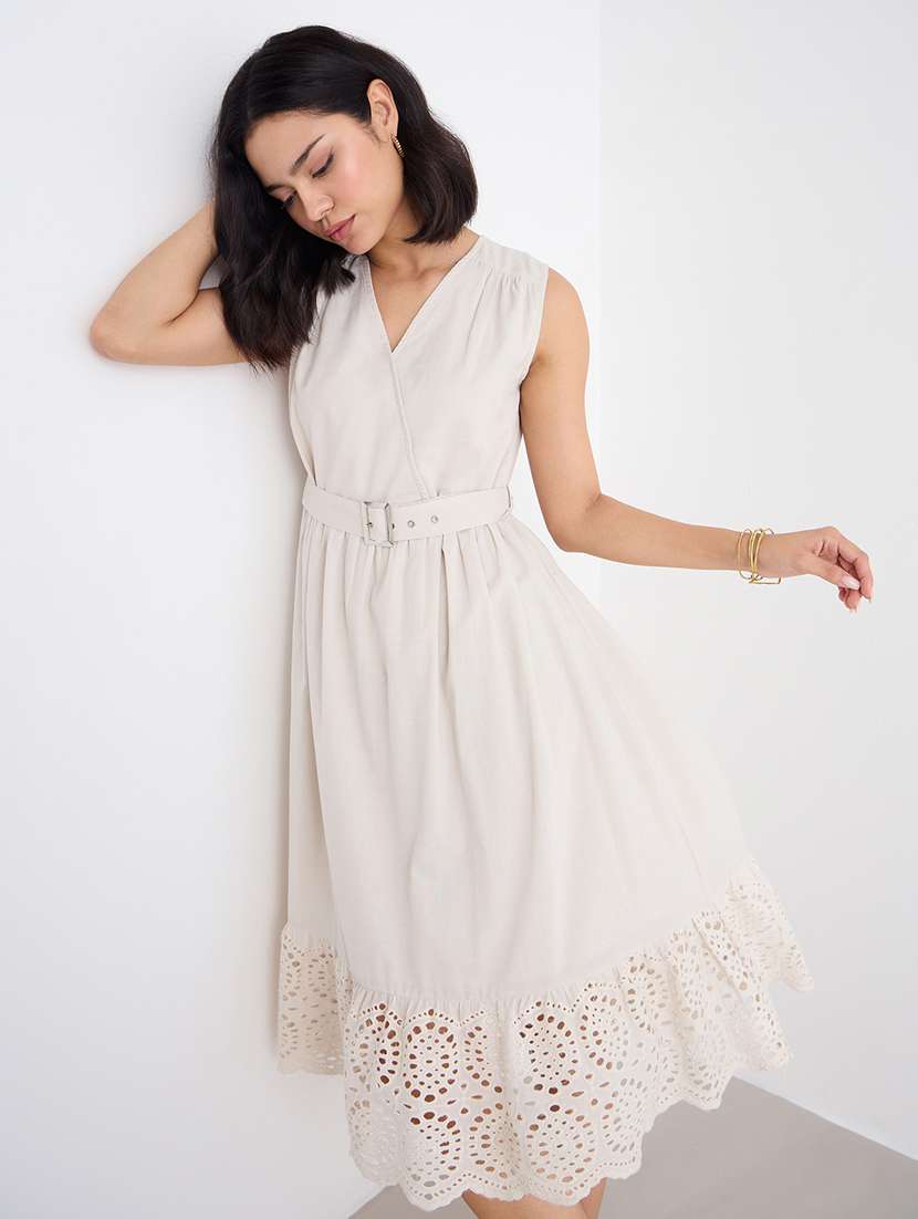 women solid overlap neck tiered dress - 22176661 -  Standard Image - 3