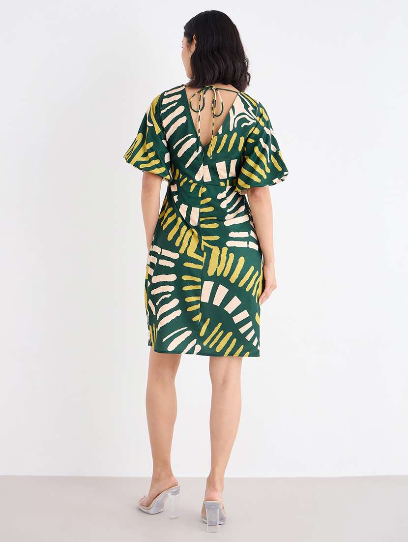 women printed overlap neck sheath dress - 22176668 -  Standard Image - 3