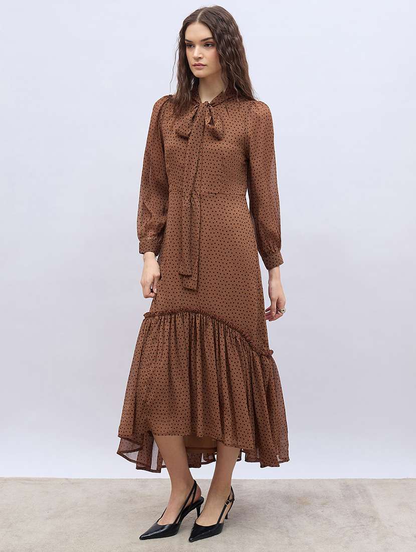 Women Printed Tie Up Neck Tiered Dress - 22176676 -  Standard Image - 3