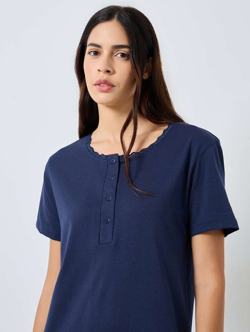 women solid short sleeve nighty - 22176703 -  Standard Image - 3