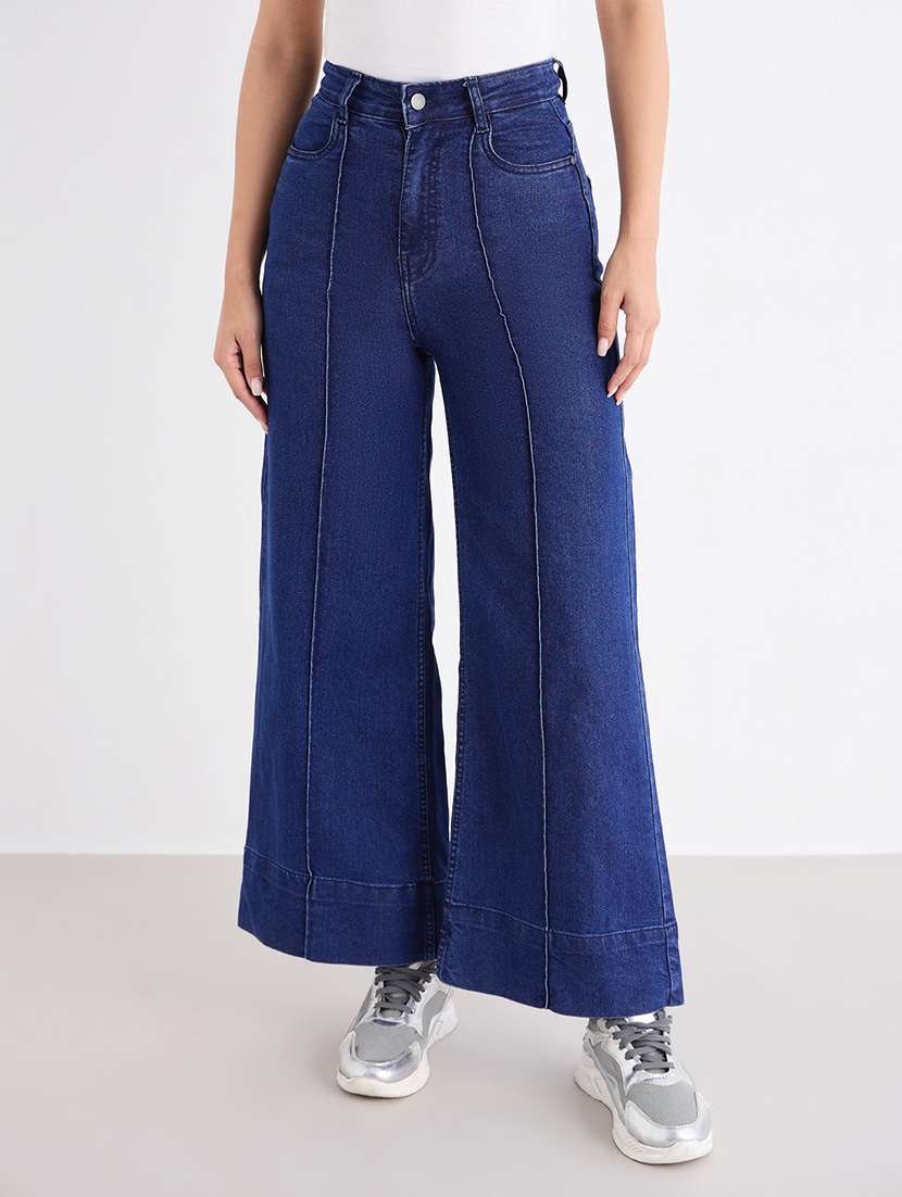 women solid high rise wide leg trouser - 22176715 -  Zoom Image - 0