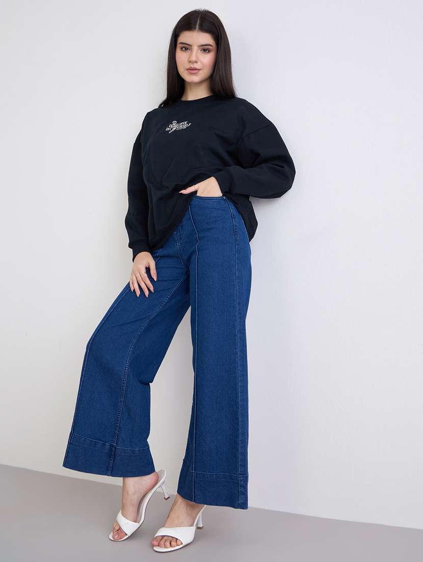 women solid high rise wide leg trouser - 22176715 -  Standard Image - 3