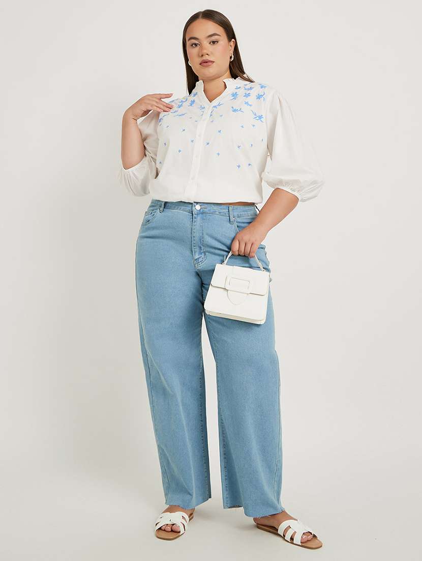 women plus size embroidered puff sleeve top - 22176725 -  Standard Image - 3