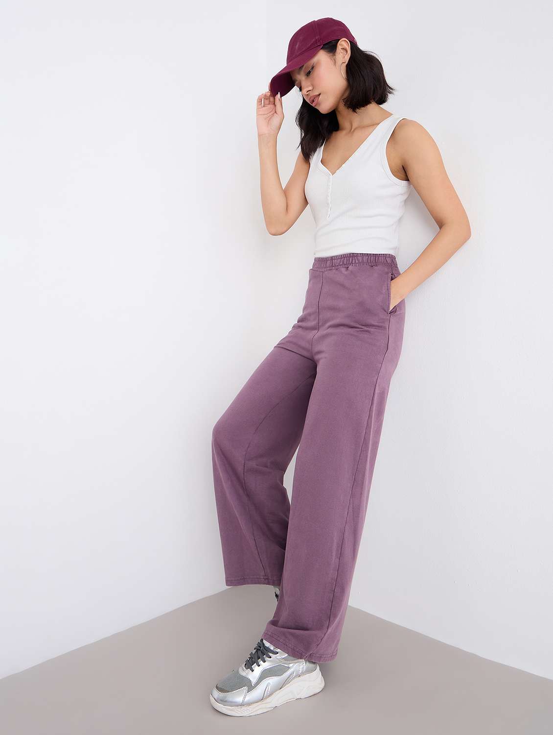 women solid mid rise track pant - 22176733 -  Standard Image - 3