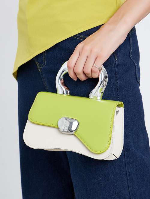women cream color blocked handbag - 22176746 -  Standard Image - 0