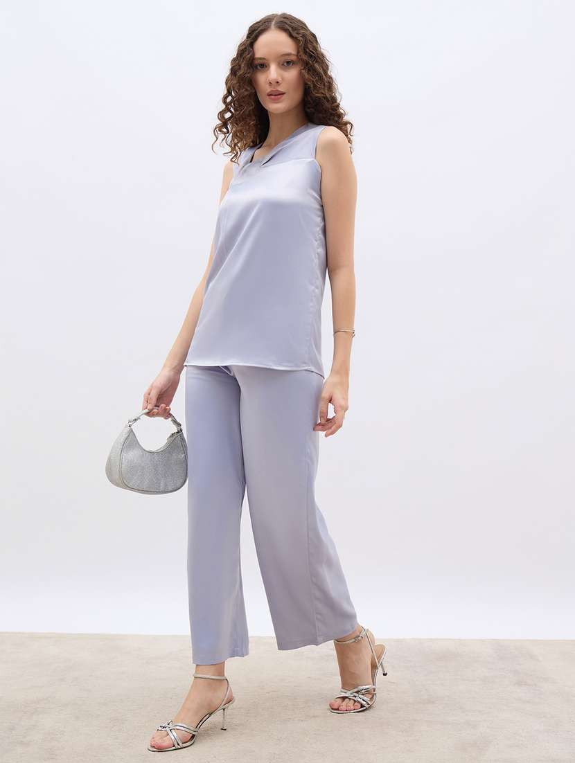 women solid top and trouser co-ord set