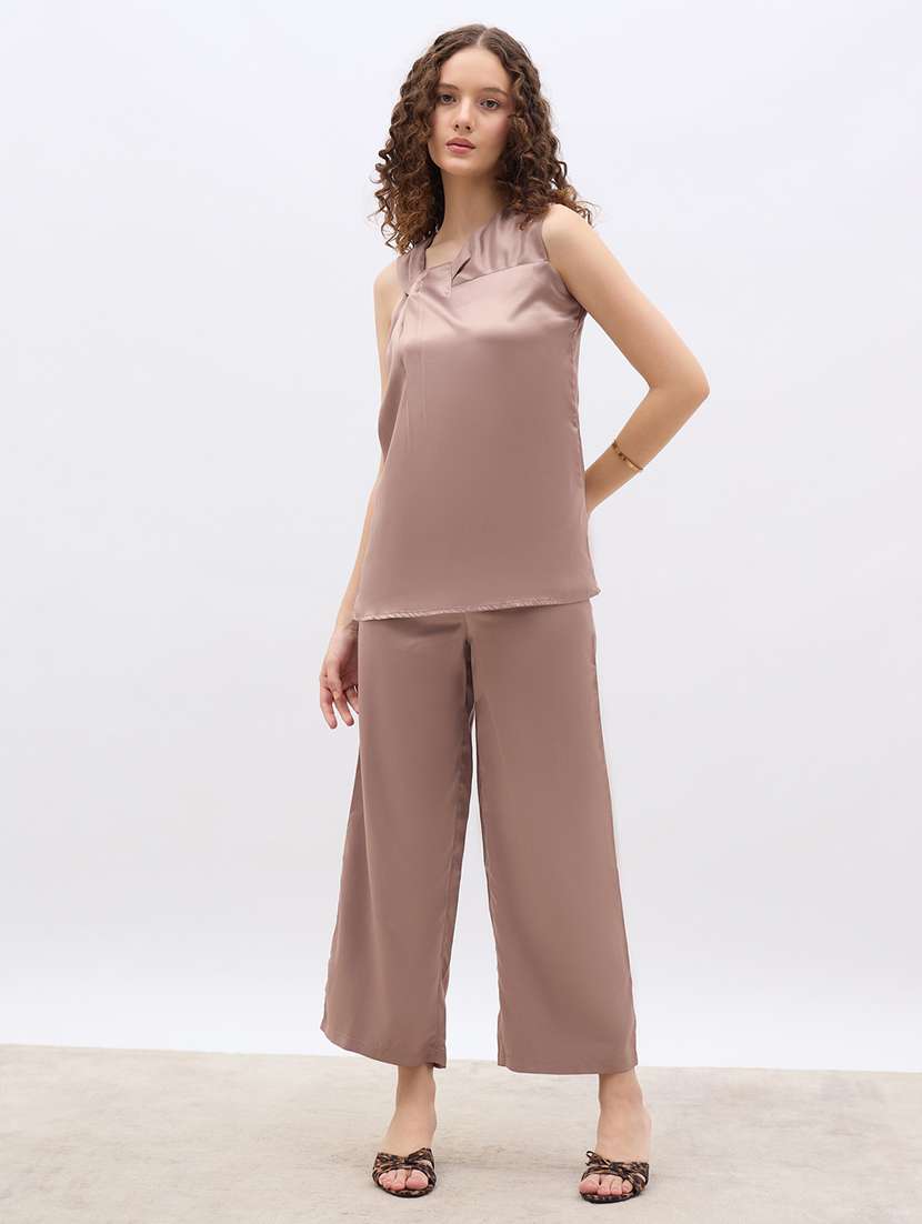 women solid top and trouser co-ord set