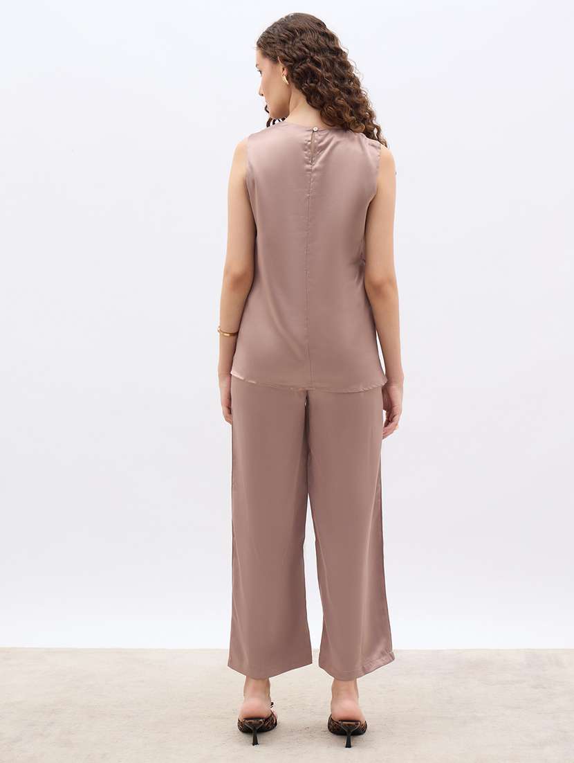 women solid top and trouser co-ord set - 22176787 -  Standard Image - 3