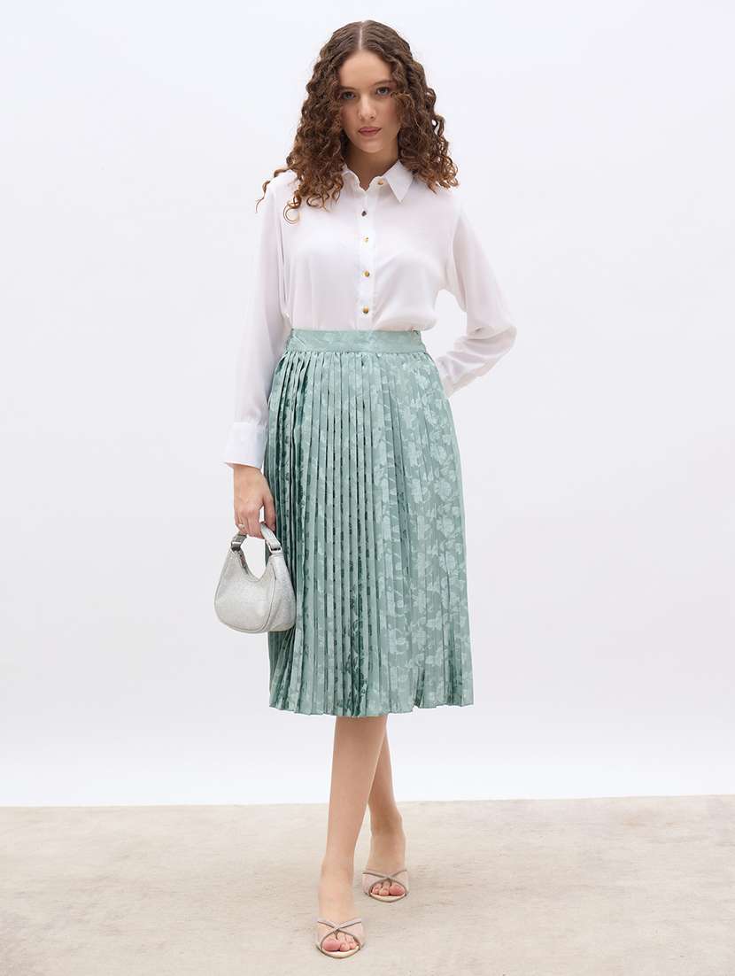 women self designed high rise pleated skirt - 22176793 -  Standard Image - 3