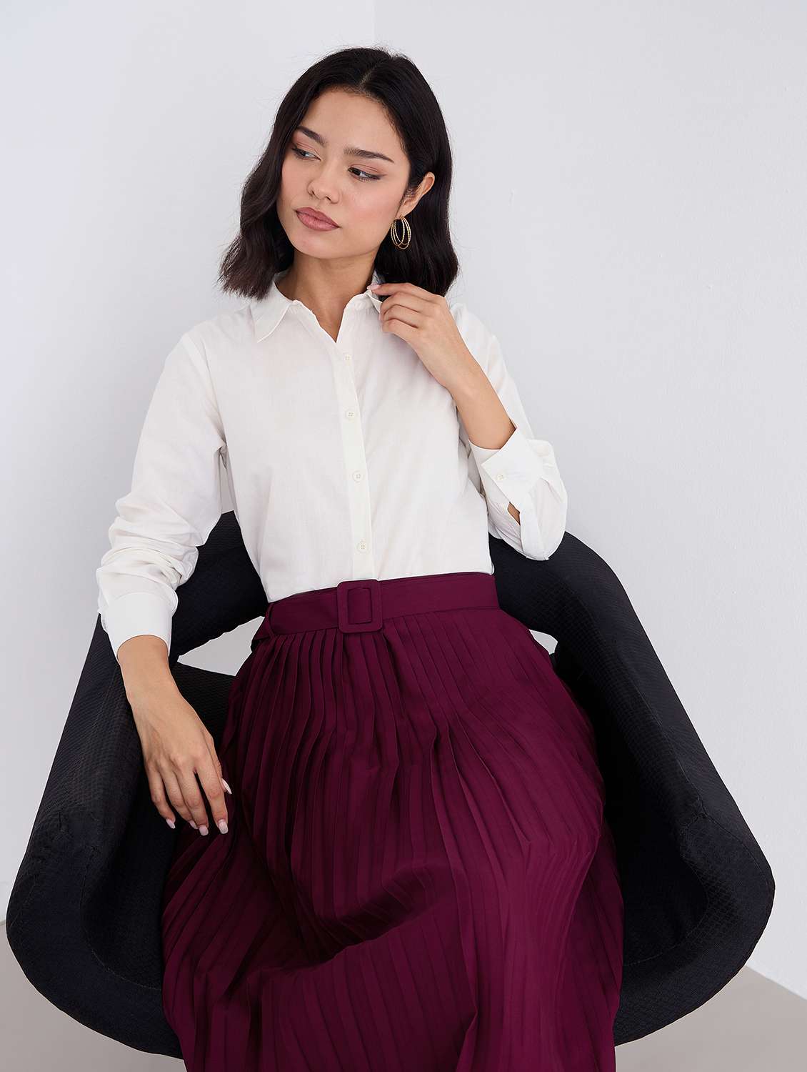 women solid high rise pleated skirt - 22176795 -  Standard Image - 3