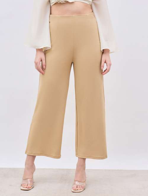 women solid high rise wide leg trouser - 22176798 -  Standard Image - 0