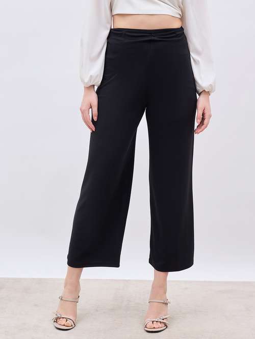 women solid high rise staright fit trouser - 22176800 -  Standard Image - 0