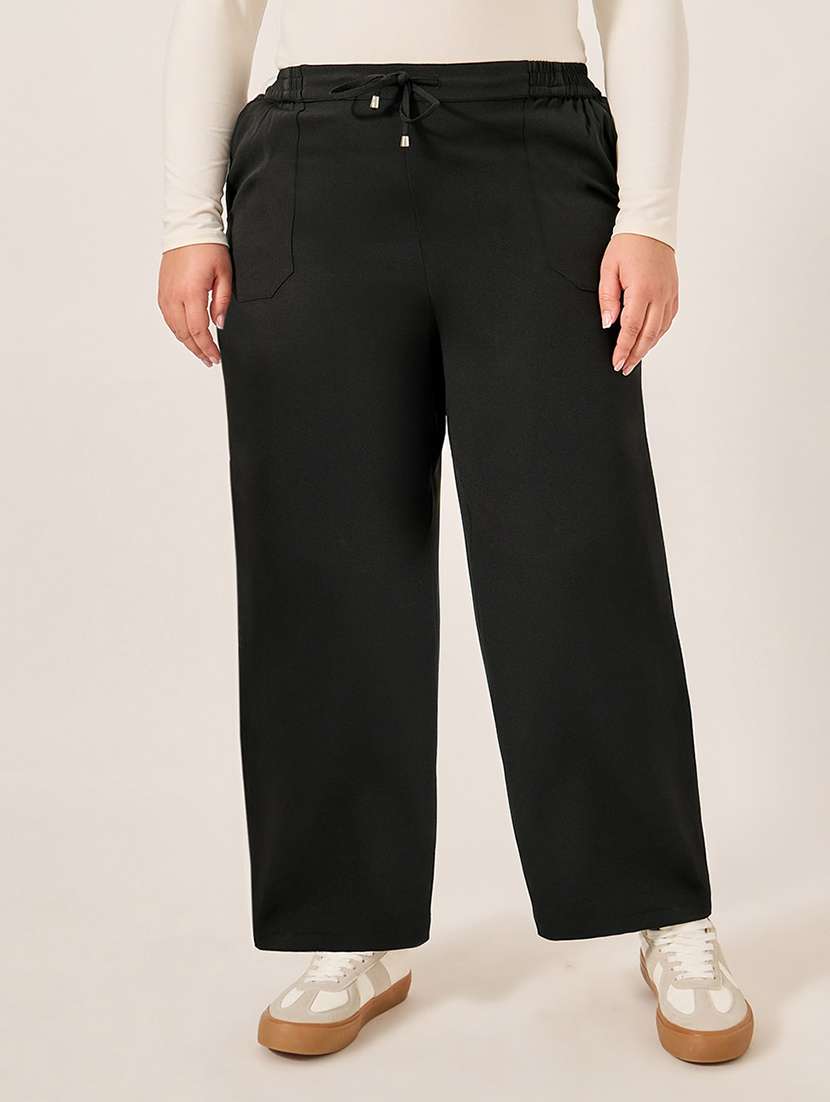 women plus size solid high rise staright trouser