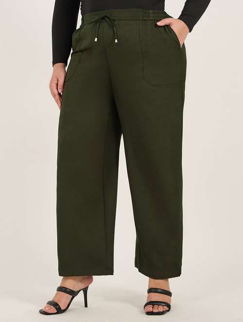 women plus size solid high rise staright trouser - 22176802 -  Standard Image - 0