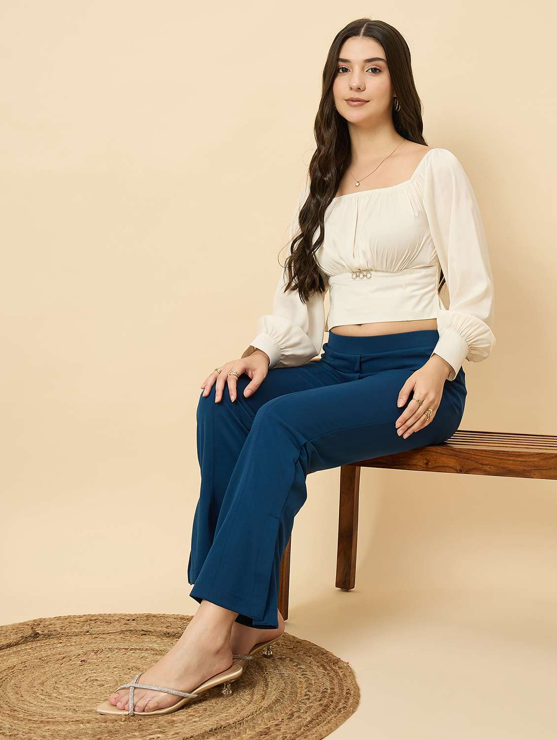 women solid mid rise bootcut trouser - 22176812 -  Standard Image - 3