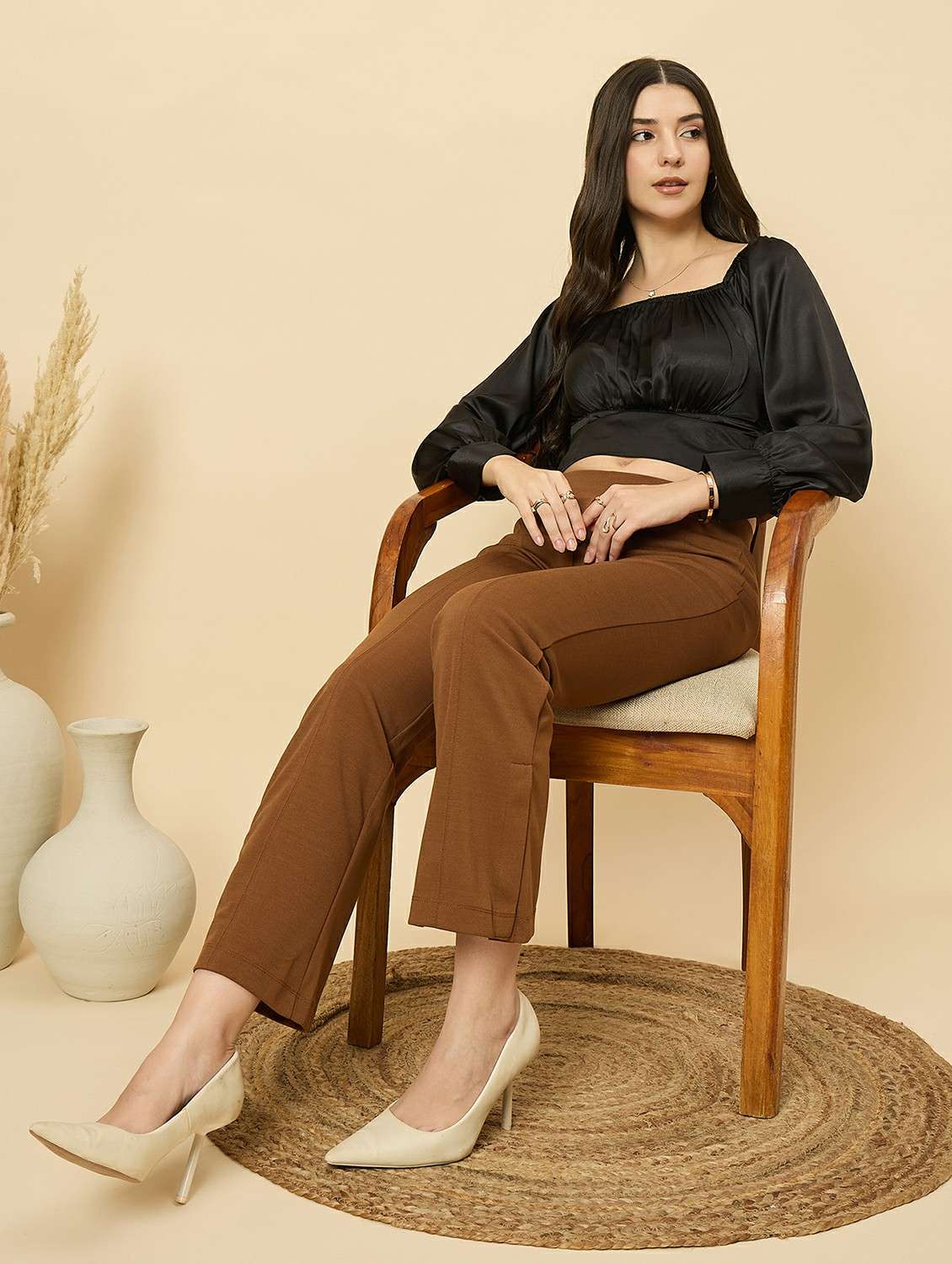 women solid mid rise bootcut trouser - 22176814 -  Standard Image - 3