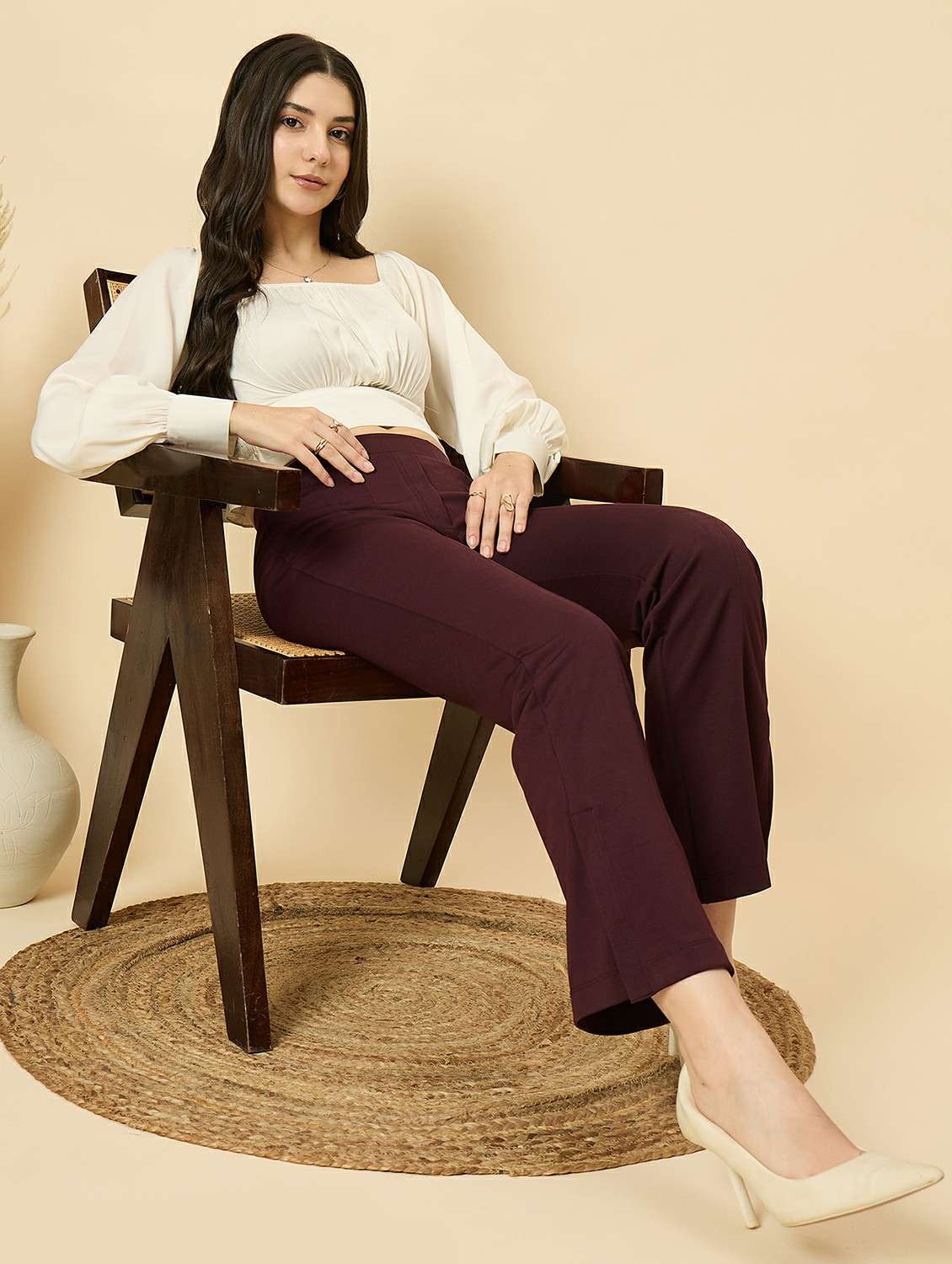 women solid mid rise bootcut trouser - 22176816 -  Standard Image - 3