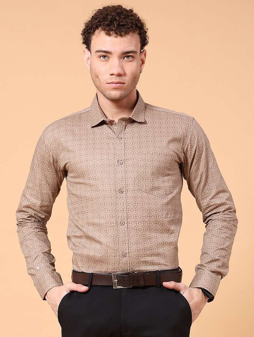 men printed long sleeve slim fit formal shirt