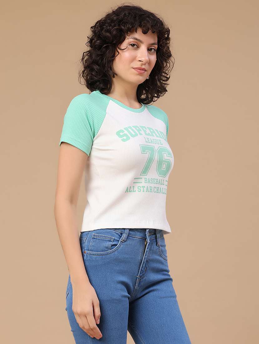 women colourblocked round neck t-shirt - 22176867 -  Standard Image - 3