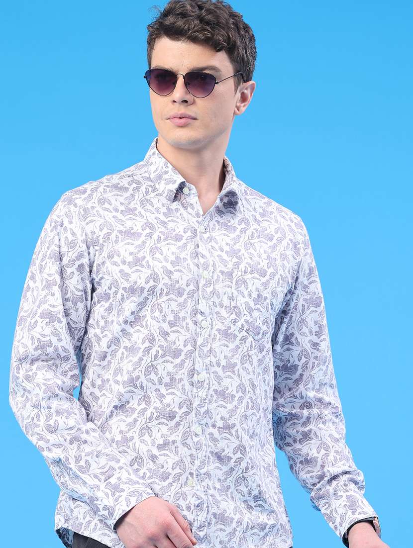 men printed long sleeve regular fit casual shirt