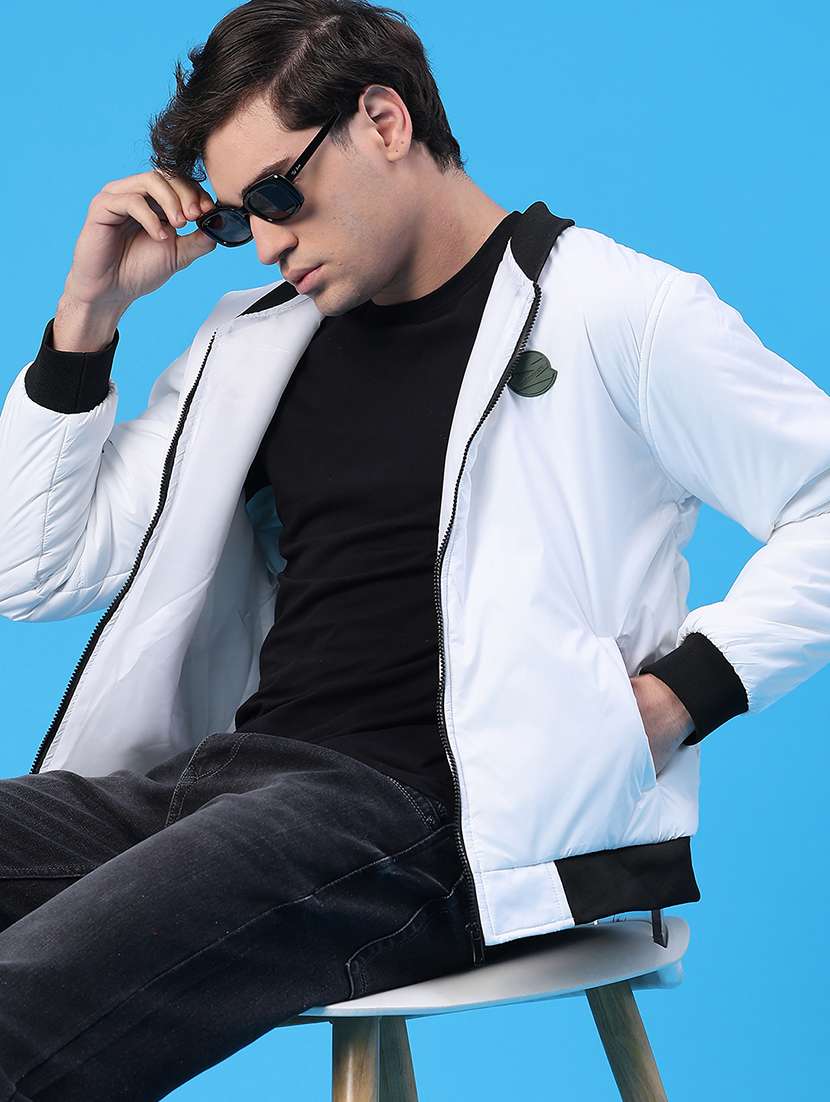 men solid long sleeve bomber jacket