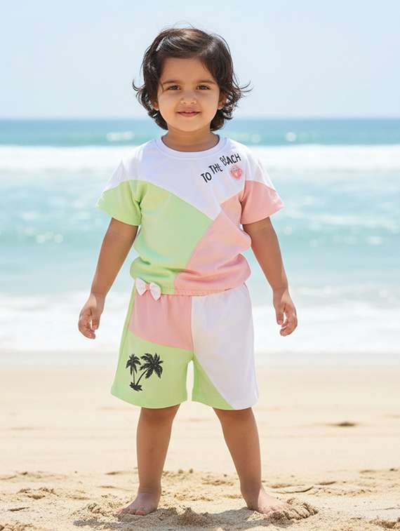 boys color block short sleeve t-shirt & shorts co-ords set