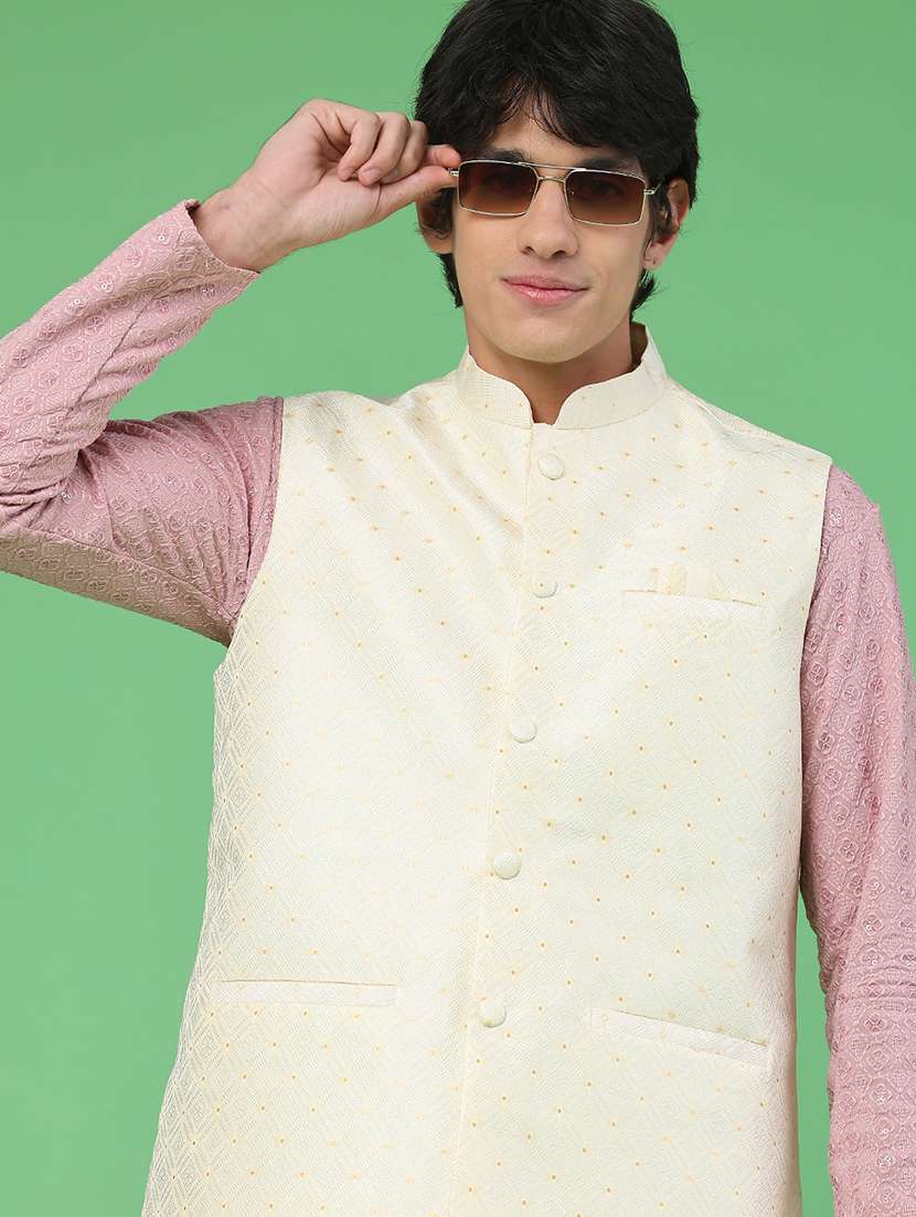 men self design mandarin neck nehru jacket