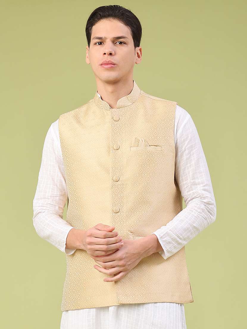 men self design mandarin neck nehru jacket