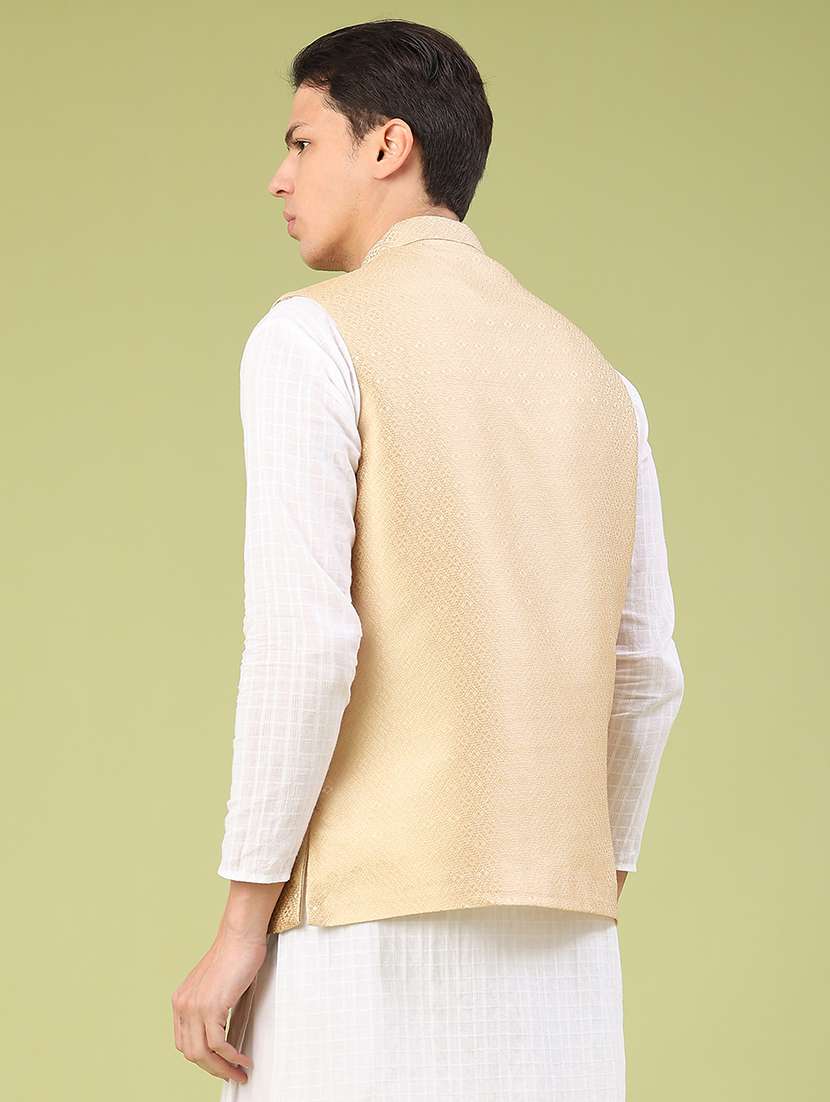 men self design mandarin neck nehru jacket - 22176968 -  Standard Image - 3