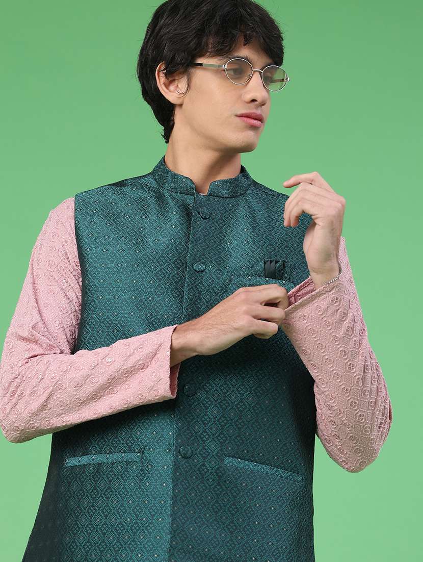 men self design mandarin neck nehru jacket