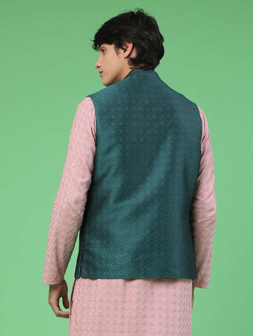 men self design mandarin neck nehru jacket - 22176969 -  Standard Image - 3