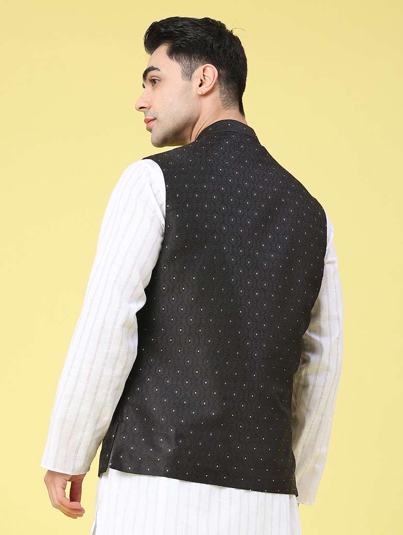 men self design sleeveless nehru jacket - 22176970 -  Standard Image - 3