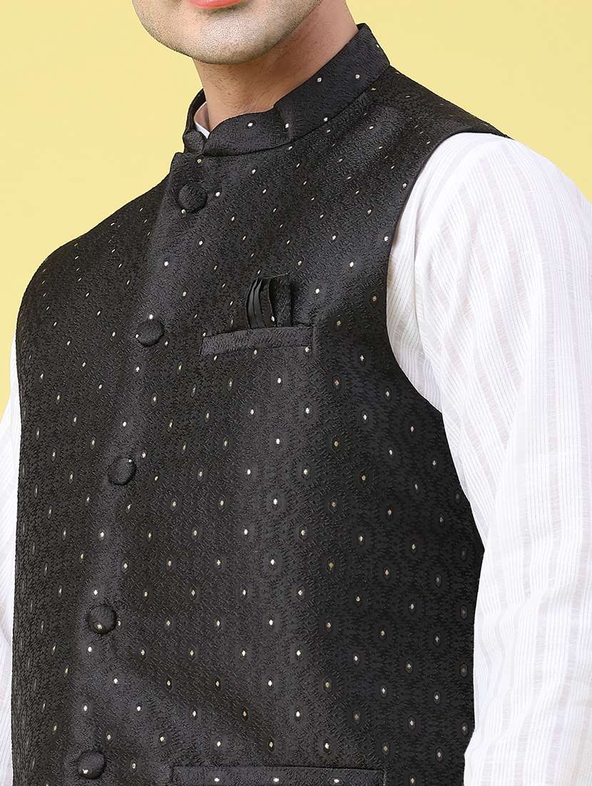men self design sleeveless nehru jacket - 22176970 -  Standard Image - 5