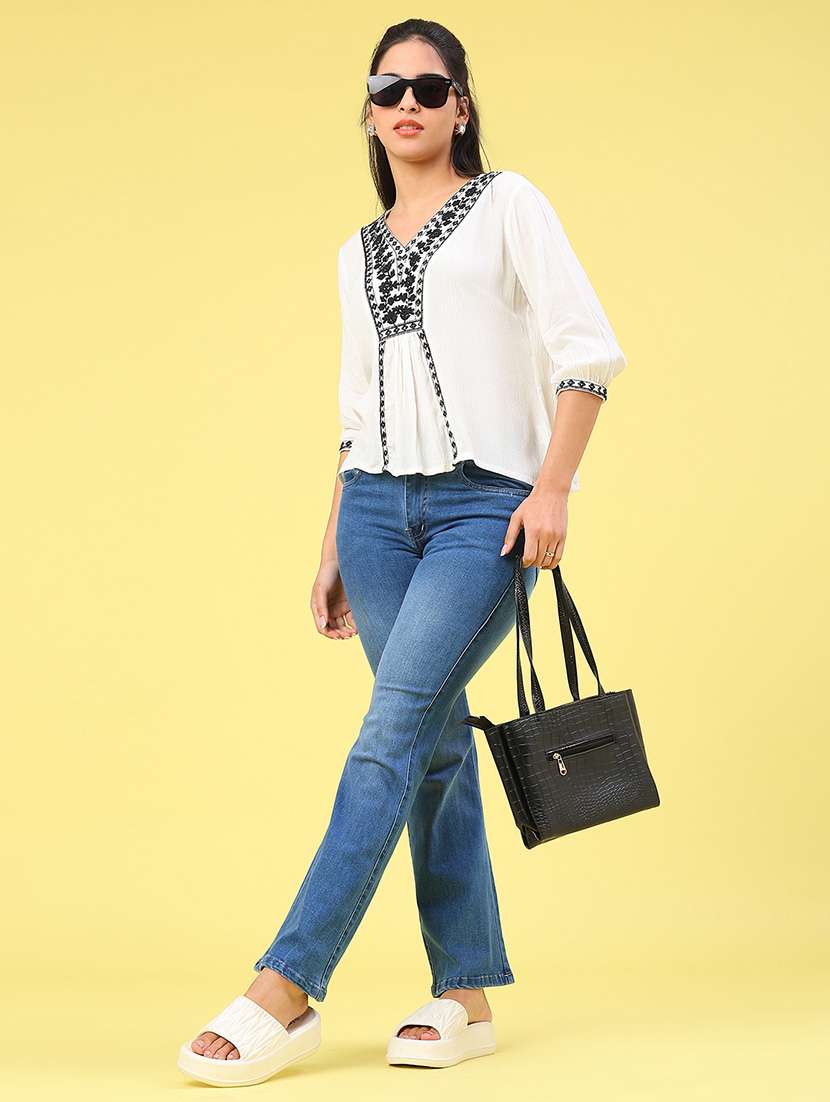 women solid with work three quarter sleeve top - 22176971 -  Standard Image - 5