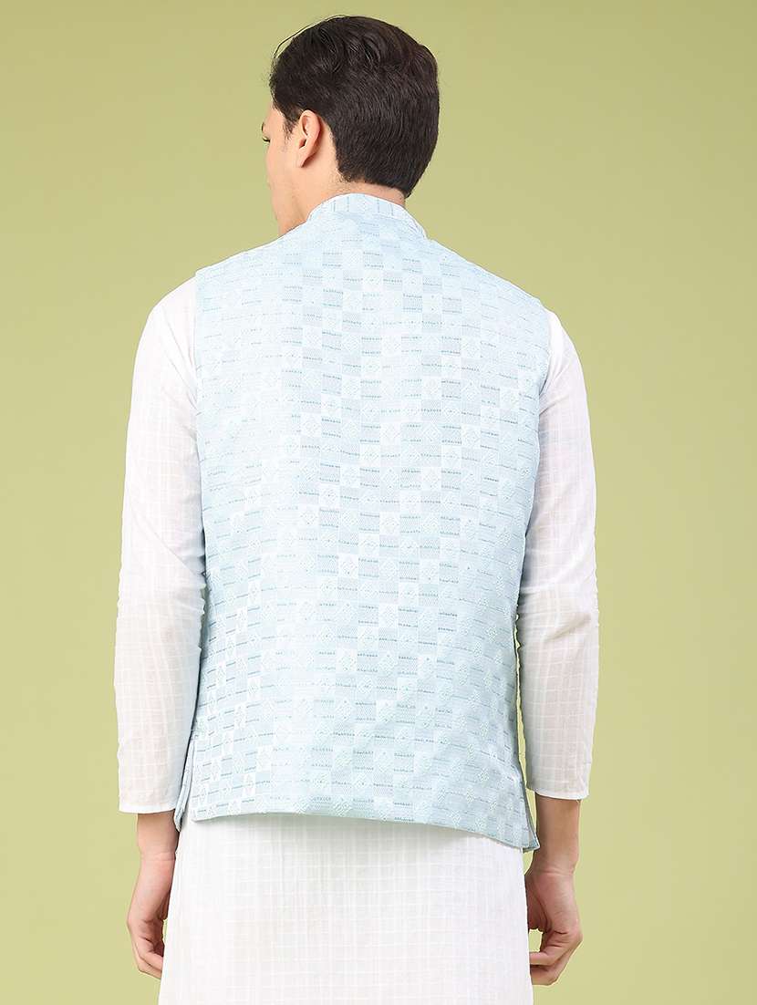 men solid with work mandarin neck nehru jacket - 22176984 -  Standard Image - 3