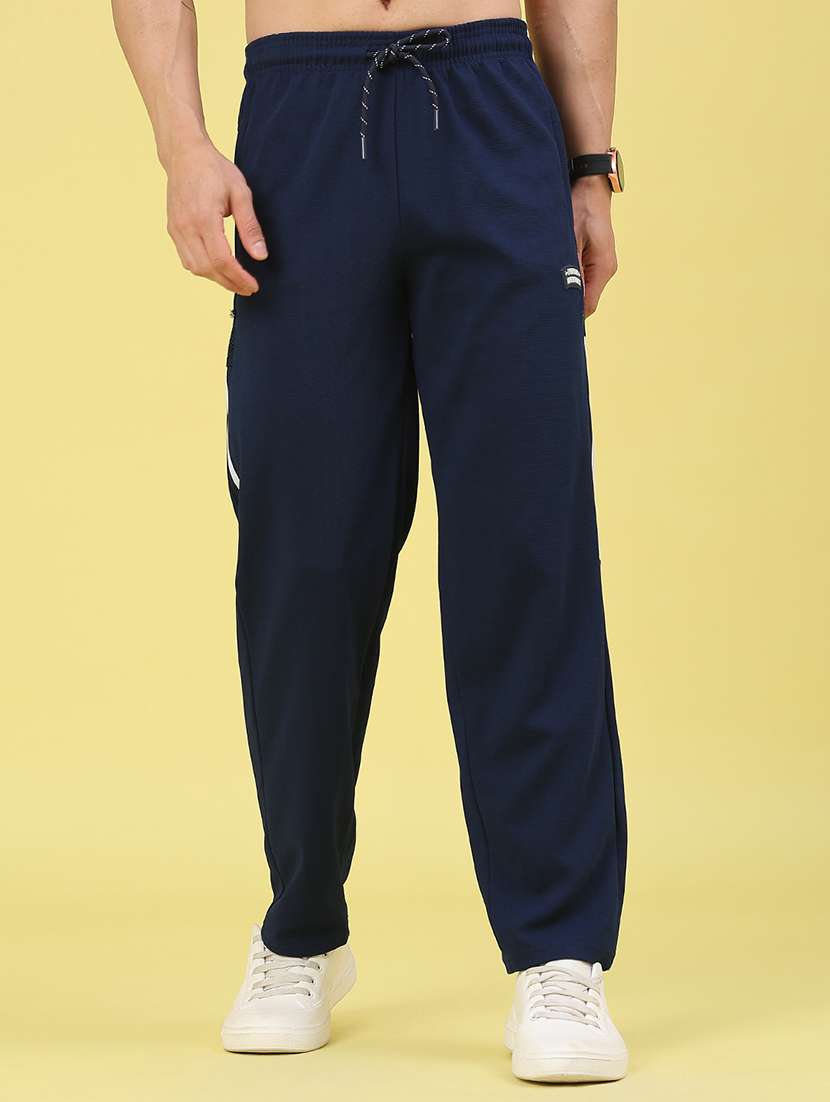 men side striped mid rise full length track pant
