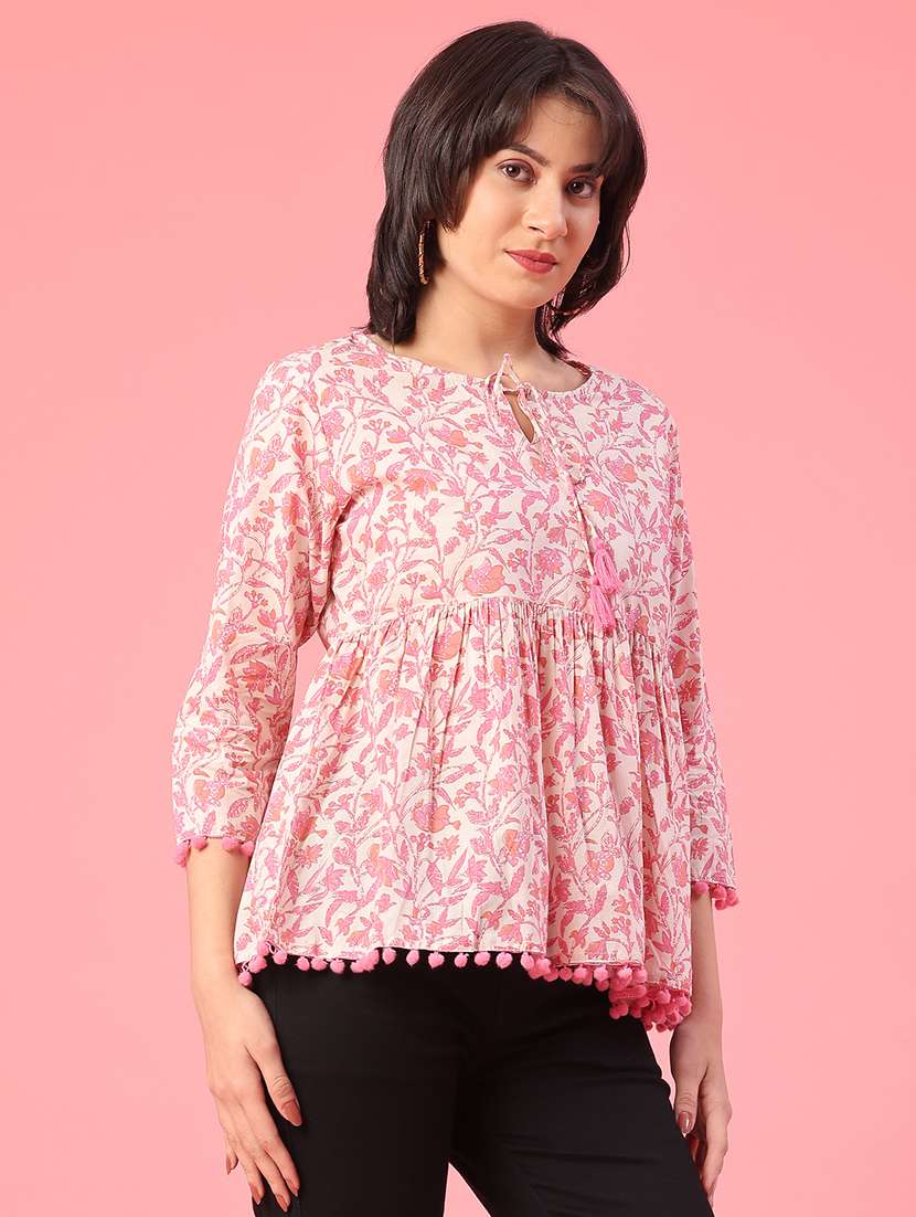 women floral three quarter sleeve flared tunic - 22177013 -  Standard Image - 3