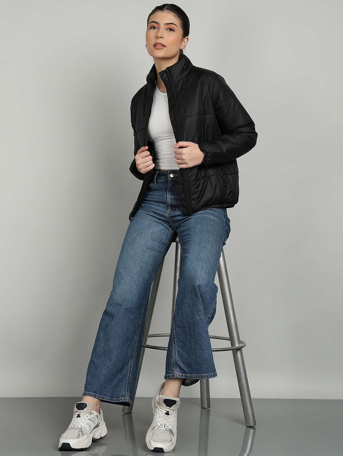 women solid long sleeve quilted jacket - 22177024 -  Standard Image - 3