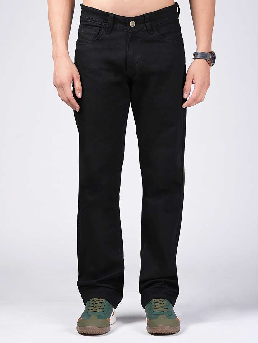 men solid mid rise straight fit jean