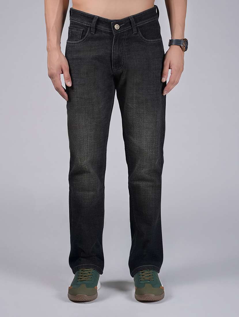 men solid mid rise straight fit jean