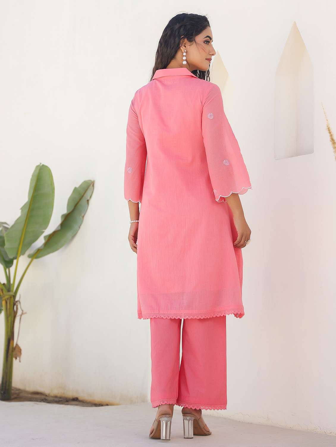 women three quarter sleeve regular fit ethnic co-ord set - 22177030 -  Standard Image - 3