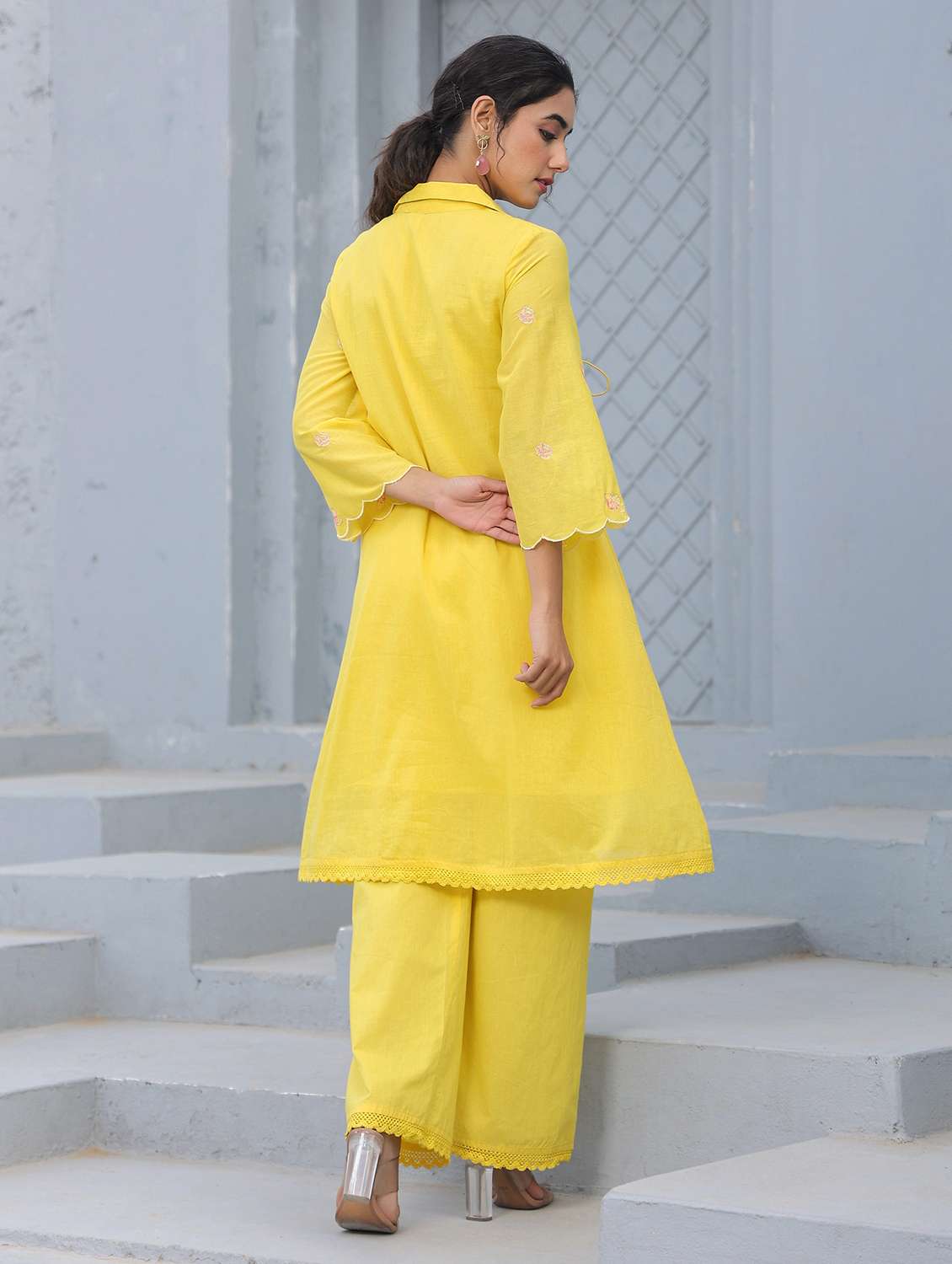 women three quarter sleeve regular fit ethnic co-ord set - 22177032 -  Standard Image - 3